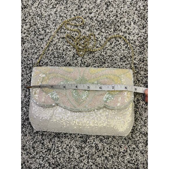 Vintage Beaded Women’s Handbag Clutch, Gold Chain Pearl Beads Spring Easter - Picture 8 of 10